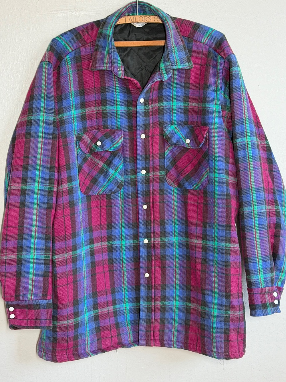Vintage 80s Five Brother Quilted Plaid Flannel Jacket USA Made Tall